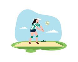 een vrouw volleybal speler laag voorbijgaan de bal met beide handen. sport en recreatie concept. gezond levensstijl illustratie in flatstyle ontwerp vector
