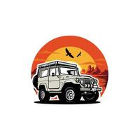 klassiek van de weg af land- voertuig in woestijn kunst illustratie. het beste voor automotive t-shirt ontwerp vector