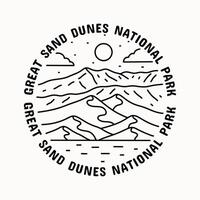 Super goed zand duinen nationaal park mono lijn kunst voor t shirt, afdrukken, sticker, insigne illustratie vector