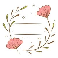 ronde kader, hand- getrokken tekening met roze bloem, leeg ruimte voor opschrift voor bruiloft, verjaardag, vakantie. wit achtergrond. vector