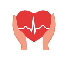 hypertensie bewustzijn symbool. rood hart in handen. hoog bloed druk bewustzijn concept. vector