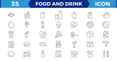voedsel en drinken lijn bewerkbare pictogrammen set. vector