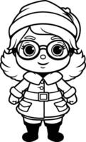 zwart en wit tekenfilm illustratie van schattig weinig meisje vervelend winter kleren kleur boek vector