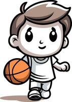 jongen spelen basketbal - tekenfilm karakter illustratie vector