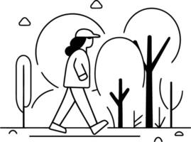 mensen wandelen in de park. vlak ontwerp illustratie. schets stijl. vector
