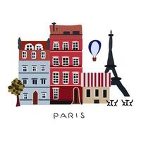 mooi wijnoogst gekleurde gebouwen van Parijs, reizen poster, Parijs gedetailleerd monumenten silhouet, eiffel toren en lucht ballon vector