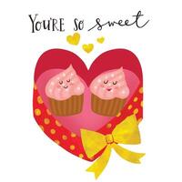 gelukkig Valentijnsdag dag banier met schattig hart toetjes, chocola koekje. vector