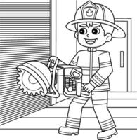 brandweerman Holding een redden zag kleur bladzijde vector