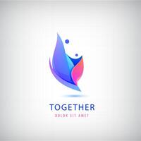 2 persoon logo. liefde, steun, twee mensen samen icoon, concept. knuffel en omarmen, dichtbij vrienden samen, kind adoptie, steun, ouder, moeder, vader vector