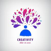 creatief team, verbeelding, kunst logo. Mens, persoon denken, brainstorm icoon vector