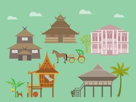 wijnoogst noordelijk en centraal stijl huizen in Thailand vector