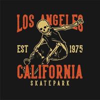 t shirt ontwerp los angeles californië skatepark est 1975 met skelet spelen skateboard vintage illustratie vector