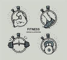 fitnessactiviteit met stopwatch vintage illustratie set collectie vector