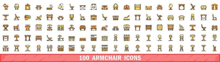 100 fauteuil pictogrammen set, kleur lijn stijl vector