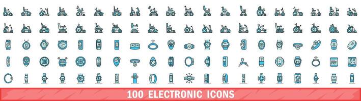 100 elektronisch pictogrammen set, kleur lijn stijl vector