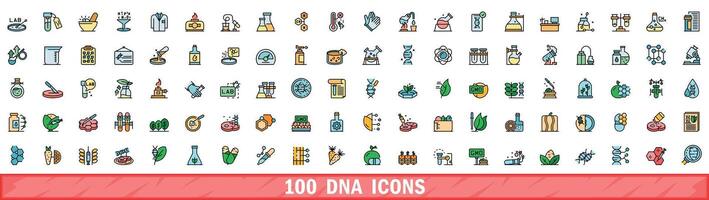 100 dna pictogrammen set, kleur lijn stijl vector