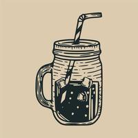 koude frisdrank met een glazen pot klassieke gravure vintage illustratie vector