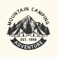 logo ontwerp berg camping avontuur est 1998 met camping tent vintage illustratie vector