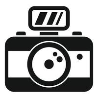 zwart en wit icoon van een klassiek camera met een flash, geschikt voor divers ontwerp toepassingen vector