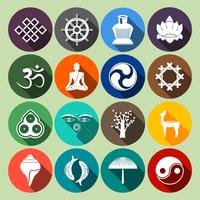 Boeddhisme Icons Set Flat vector