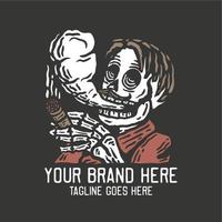 skelet roken vintage t-shirt ontwerpsjabloon vector