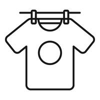 zwart en wit icoon van een t-shirt hangende Aan een Kledinglijn, symboliseert wasserij en netheid vector