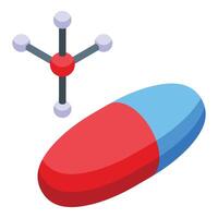 isometrische geneesmiddel pil en moleculair structuur icoon vector