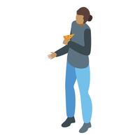 vrouw Holding een plak van pizza illustratie vector