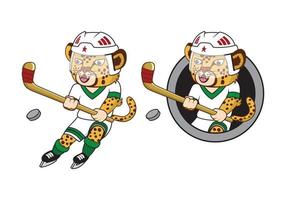 cheeta's hockeyspeler cartoon karakter ontwerp illustratie vector