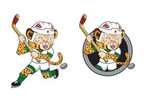 cheeta's hockeyspeler cartoon karakter ontwerp illustratie vector