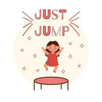 schattig klein lachend meisje springen op trampoline platte vectorillustratie geïsoleerd op een witte background vector