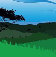 afbeelding bergen, landschap, bomen. abstracte ecobanner. vectorillustratie. vector