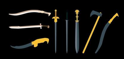stel het zwaard, zwaarden, bijl, machete. vectorillustratie. vector