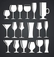 set van zwarte alcoholische glas silhouet vector illustratie eps10