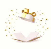 3d schattig verrassing geschenk doos met vallend confetti vector