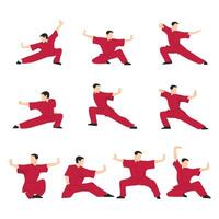 vector reeks van wushu. wushu posities. ontwerp elementen en pictogrammen