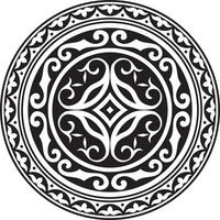 vector zwart monochroom ronde Kazachs nationaal ornament. etnisch patroon van de volkeren van de Super goed steppe, .mongolen, Kirgizisch, kalmyks, begraven. cirkel, kader grens