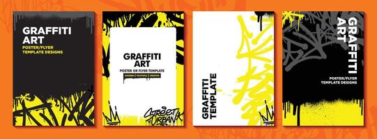 graffiti poster of folder ontwerp Sjablonen met kleurrijk labels, grunge, krabbelaars en Gooi omhoog. hand getekend abstract graffiti vector ontwerpen.