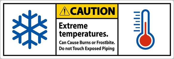 voorzichtigheid teken extreem temperaturen, kan oorzaak brandwonden of bevriezing, Doen niet tintje blootgesteld leidingen vector