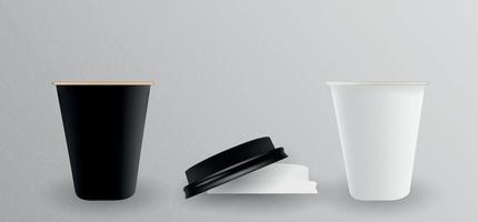 witte en zwarte papieren beker voor warm. vector illustratie