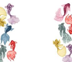 horizontaal kader van waterverf vis.hand illustratie.eenvoudig, gestileerde stijl. solide kleur zee dieren. onderwater- wereld van marinier dieren in het wild.oceaan en zee.vector vector