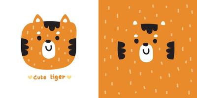 schattig glimlach tijger gezicht zacht haar- hand- getekend.wild hoofd dier karakter tekenfilm ontwerp.kind grafische.afbeelding voor kaart, poster, afdrukken scherm, schat kleding, t-shirt, sticker.kawaii.vector.illustration. vector