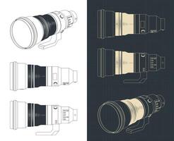 supertelefoto lens blauwdrukken vector