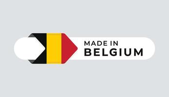 gemaakt in belgie etiket met pijl vlag icoon en ronde kader. voor logo, label, insigne, zegel, label, teken, zegel, symbool, insigne, stempel, sticker, embleem, banier, ontwerp vector