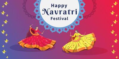 een illustratie toegewijd naar de navratri festival, met een kleurrijk achtergrond. meisjes dans volk dansen. gelukkig navratri vector