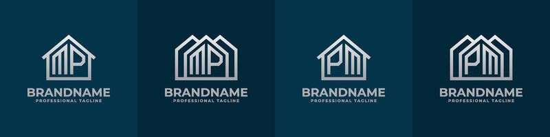 brief smp en p.m huis logo set. geschikt voor ieder bedrijf verwant naar huis, echt landgoed, bouw, interieur met smp of p.m initialen. vector