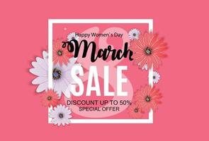 Womens Day, 8 maart verkoop lente ontwerp met bloem. vector illustratie