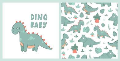 dinosaurus poster, afdrukken en naadloos patroon ontwerp voor kinderkamer kamer decor, behang, textiel, kleding, omhulsel papier, enz. eps 10 vector