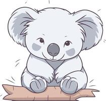 schattig tekenfilm koala zittend Aan een logboek. vector