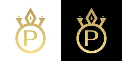 brief p kroon logo, brief p logo met kroon sjabloon voor teken luxe ster elegant schoonheid, mode vector